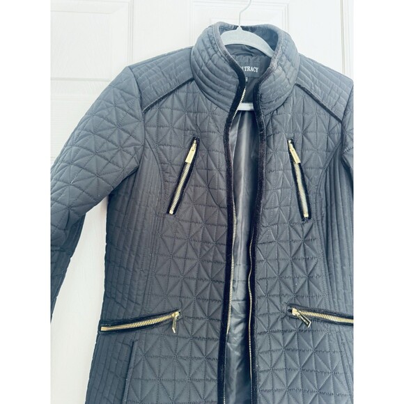 Ellen Tracy Quilted Jacket Black Zipped Medium Winter Spring Fall - Picture 6 of 11